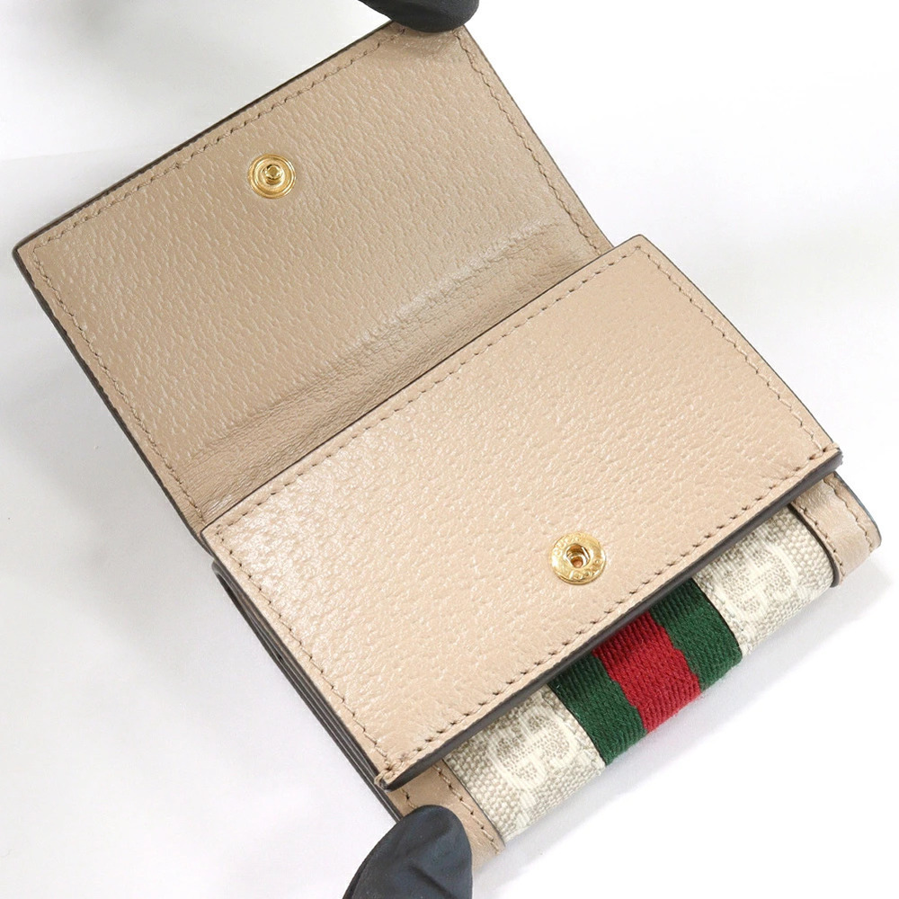 Gucci Tri fold Wallet Compact Ophidia GG Supreme Calfskin Ivory White - Picture 5 of 6